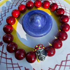 Red Beaded Bracelet with Italian Charm